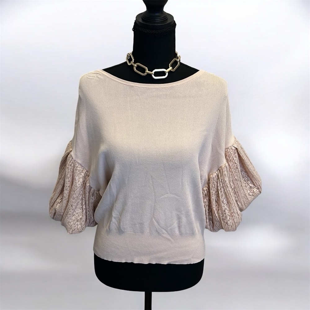 Express Cream lace Puff Sleeve Sweater Size S